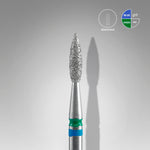 Staleks Diamond nail drill bit DUO "pointed flame" blue-green, 2.1 mm