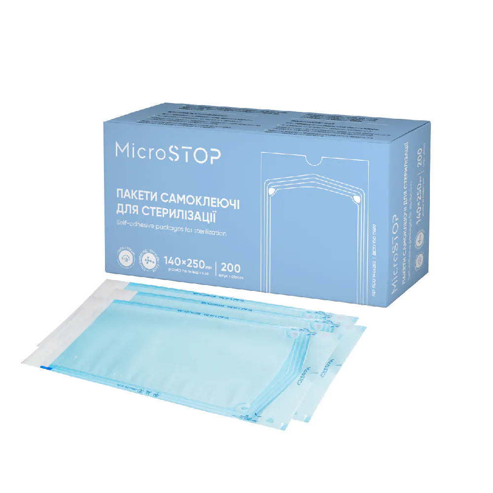 MicroStop self-adhesive pouches for sterilization in an autoclave, 140x250 mm (200 pcs)