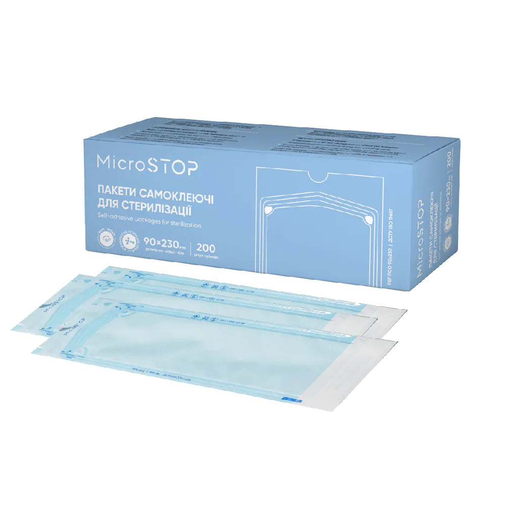 MicroStop self-adhesive pouches for sterilization in an autoclave, 90x230 mm (200 pcs)