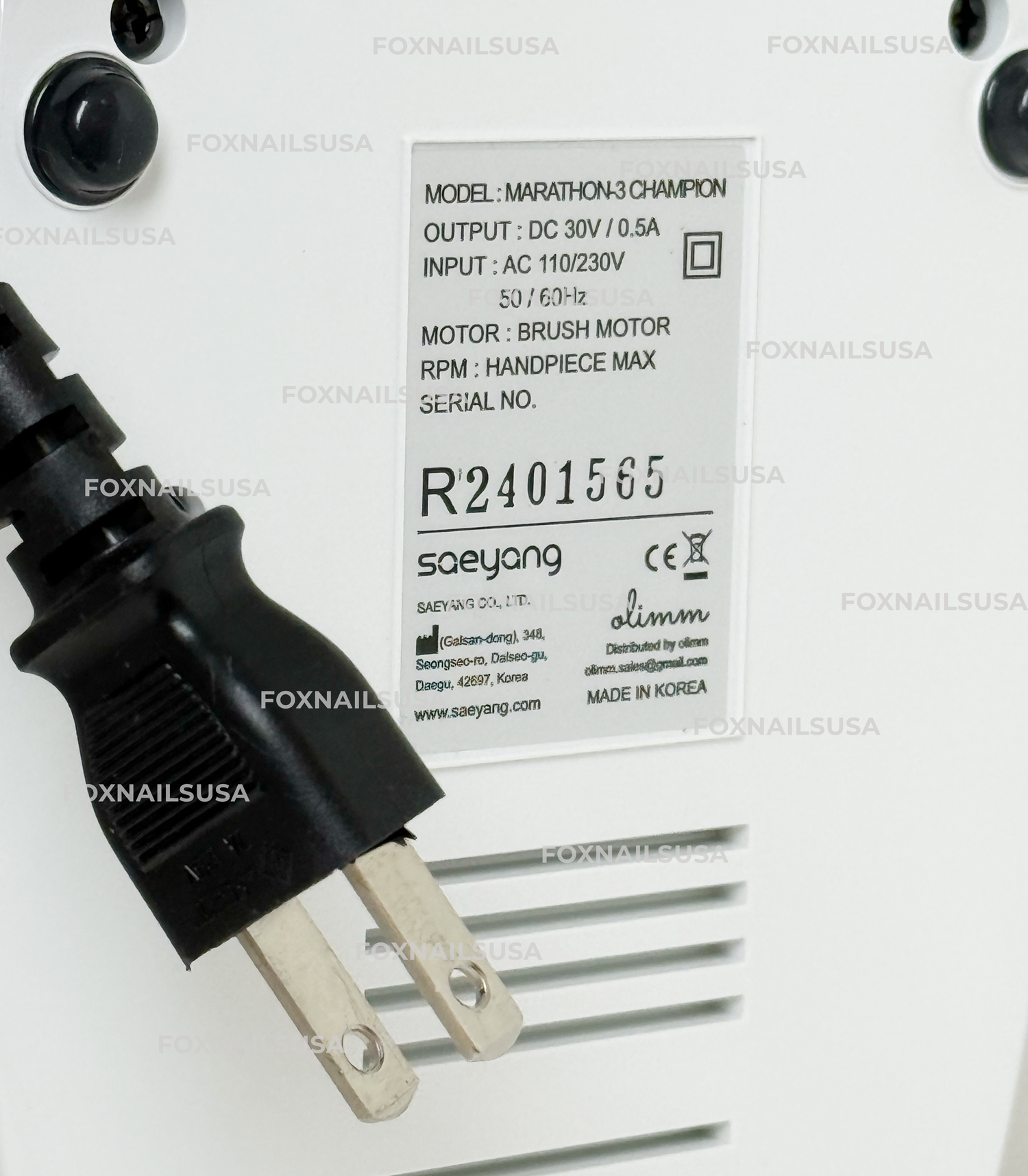 Saeyang Marathon Champion 3 White + SH20N 30k RPM — Original E-File Nail Drill Machine